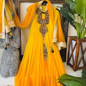 Designer Pam Mehta Anarkali yellow/Orange suit salwar  Pernia's pop up shop